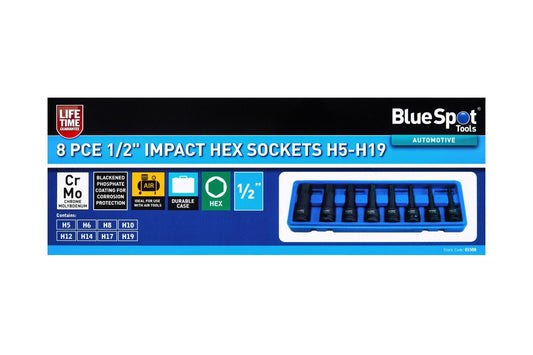 8pc Impact Allen Key Hex Hexagon 1/2" Drive Bit Socket Set H5 to H19 01508