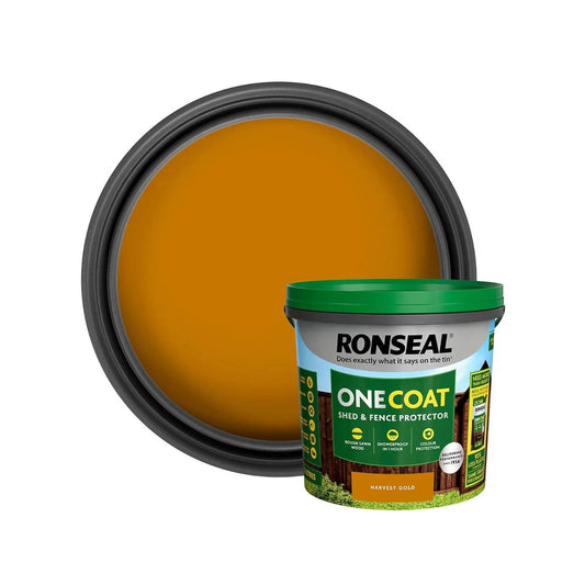 Ronseal 5L One Coat Harvest Gold Quick Dry Garden  Fence Wood Paint Stain