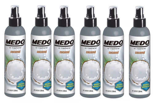 6 x Medo Pump Spray Odour Neutraliser Car Air Freshener Scent - Coconut