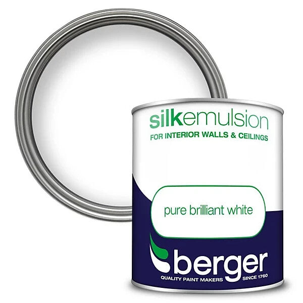 Berger 1 Litre Brilliant White Silk Emulsion Paint Interior Walls And Ceilings