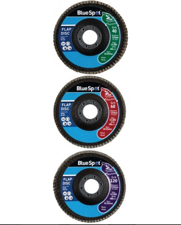 BlueSpot Tools  Sanding Flap Disc Set 3 Piece 115mm (4.1/2in) bsp19642