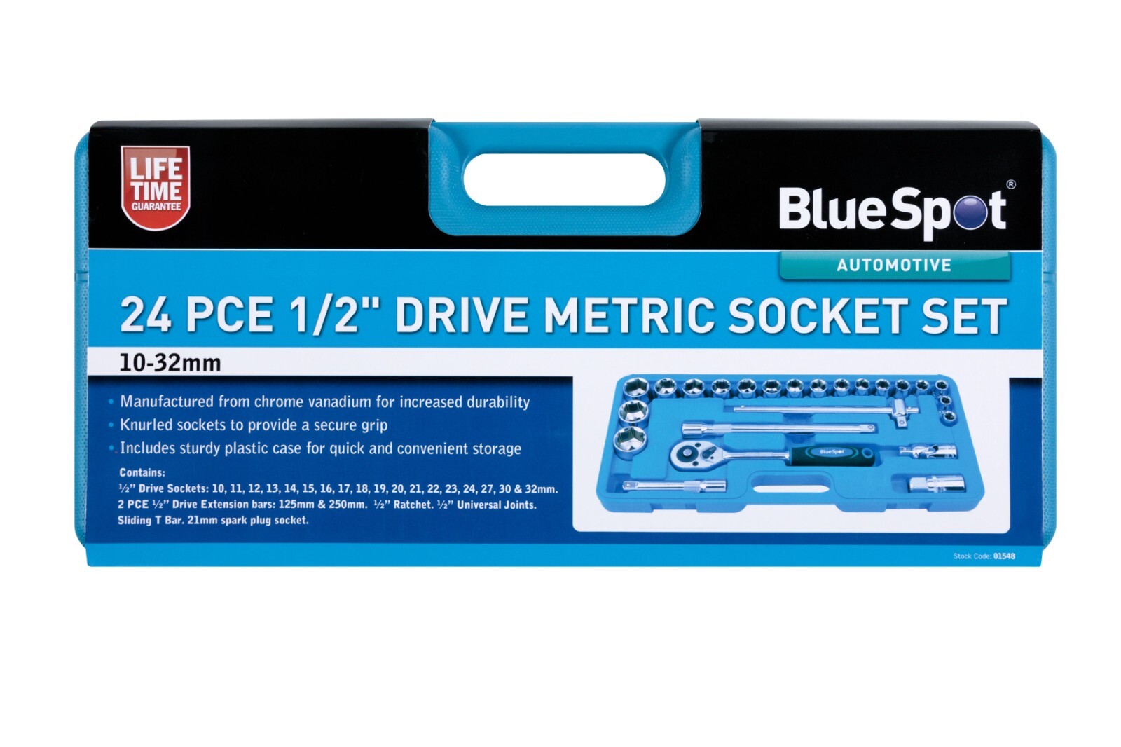 BlueSpot  1/2 inch drive 24 piece 10-32mm metric socket set 01548
