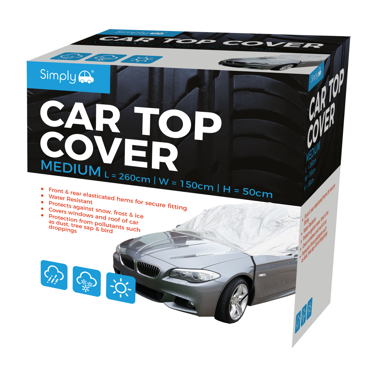 Simply Water Rain UV Sun Frost Resistant Fully Breathable Car Top Cover - Medium