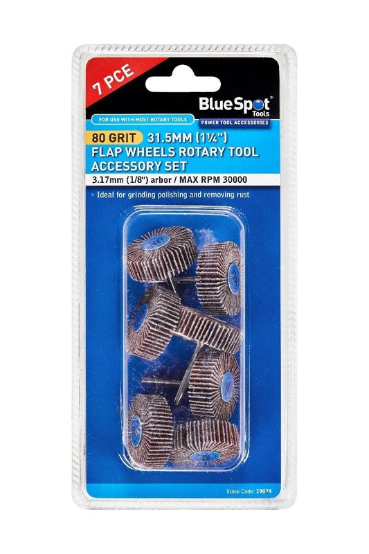 Blue Spot Tools 19074 7 PCE 80 Grit 31.5mm (1 1/4") Flap Wheels 19074