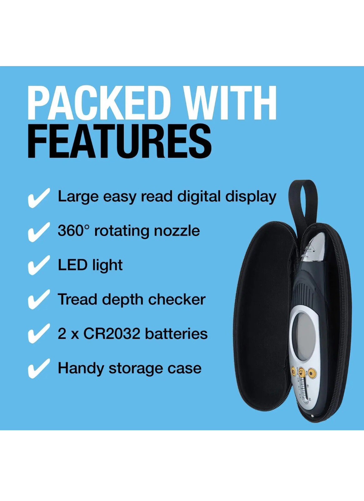 New Ring Digital Tyre Pressure & Tred Depth Gauge With Led & Storage Case RTG6