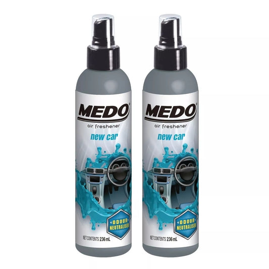 2 x Medo Pump Spray Odour Neutraliser Car Air Freshener Freshner Scent - NEW CAR