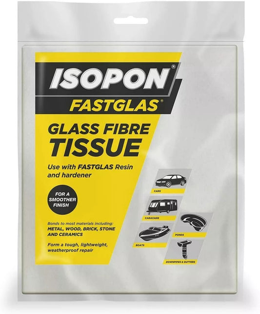 Isopon Fastglas Glass Fibre Repair Tissue Mat Sheet Smooth Finish Use with Resin