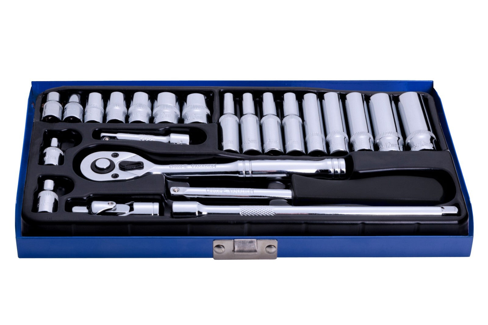 Bluespot 24pc Metric Standard & Deep Socket Set 1/4" Drive Ratchet 4mm - 13mm