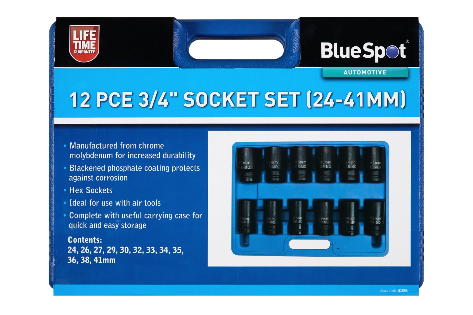 BlueSpot 12Pcs 3/4" Impact Socket Set 24-41mm 01556