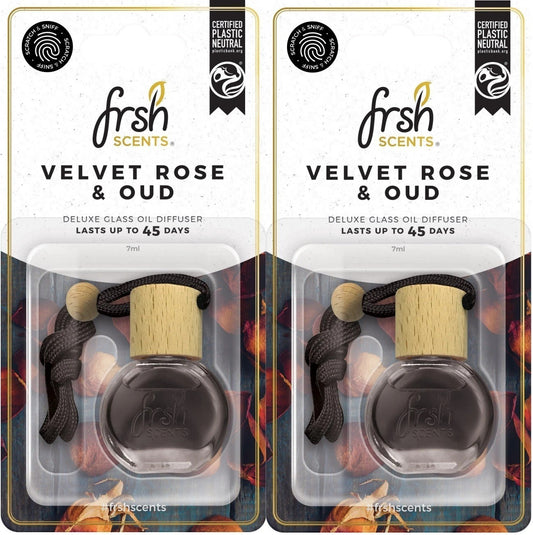 2x Velvet Rose Scent Hanging Deluxe Glass Bottle Oil Diffuser Car Air Fresheners
