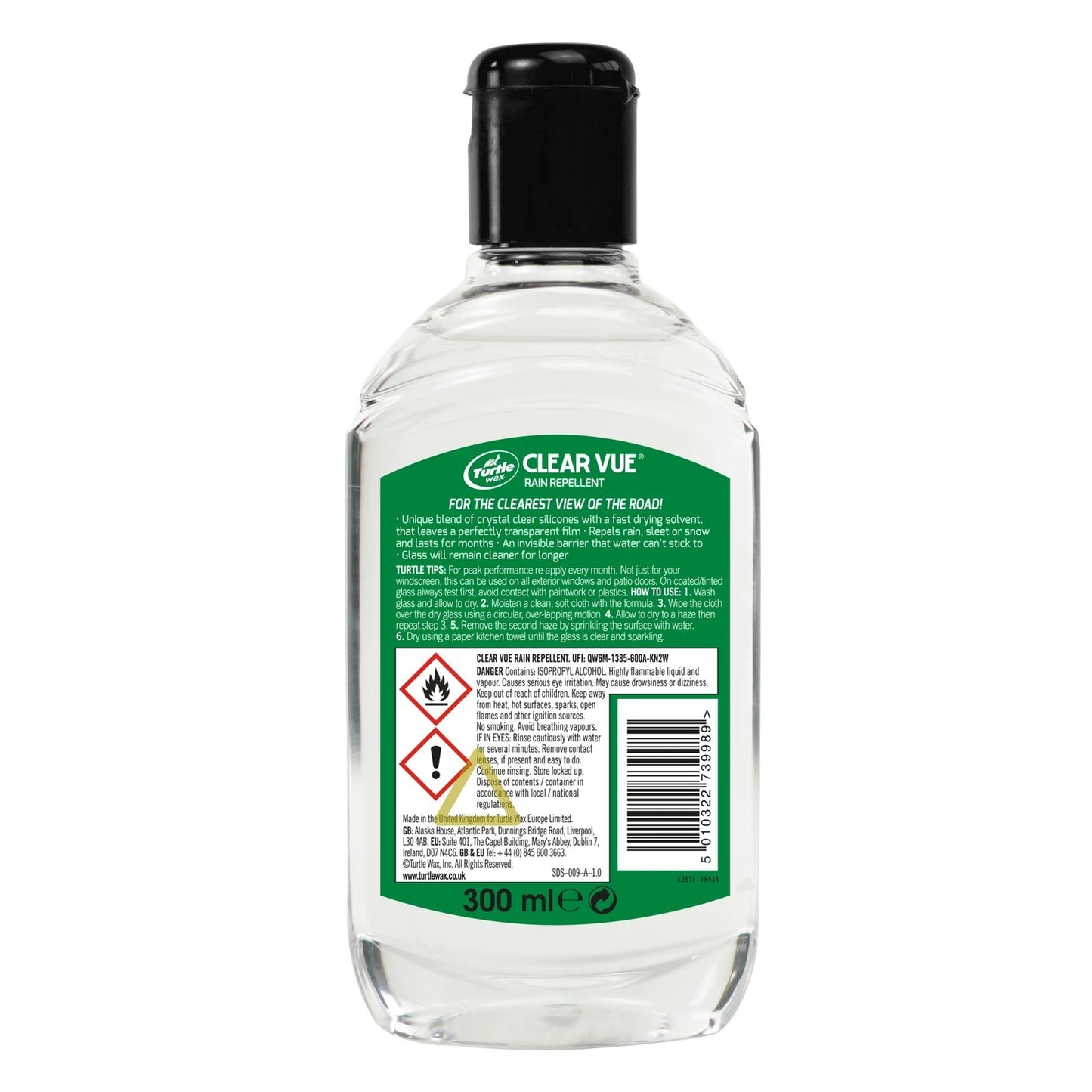 Turtle Wax Clearvue Rain Repel Car Windowscreen Cleaner Smear Free 300ml