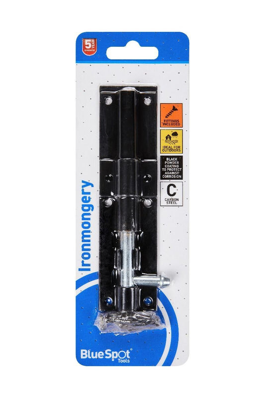 Blue Spot Tools Ironmongery 152mm Black Powder Coated Tower Bolt bsp78002
