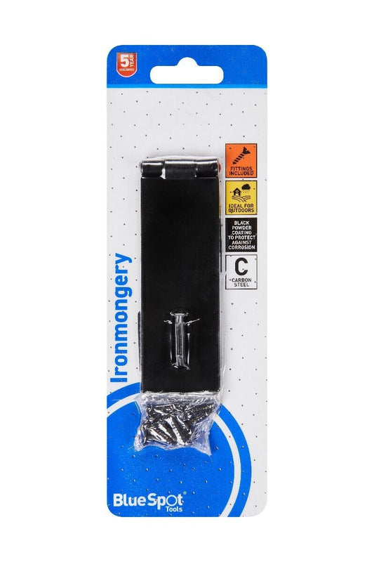 Blue Spot Tools Ironmongery 152mm Black Powder Coated Hasp and Staple bsp78058
