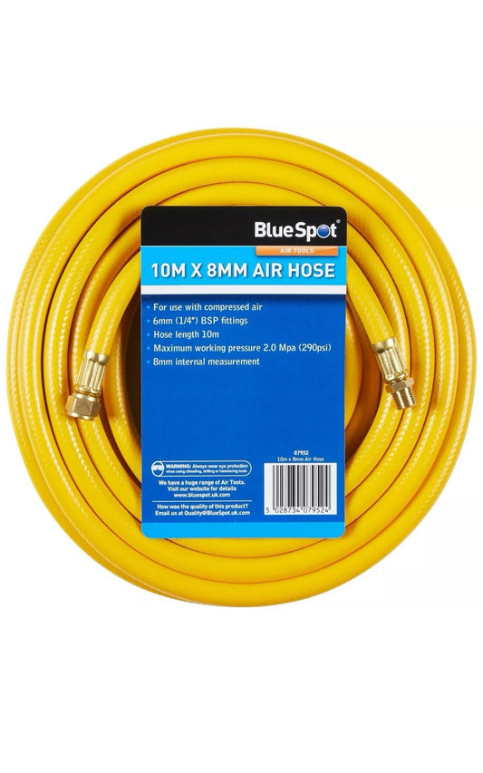 BlueSpot Rubber Air Hose Line 10m For Air Compressor 1/4" BSP 8mm Bore 290 psi
