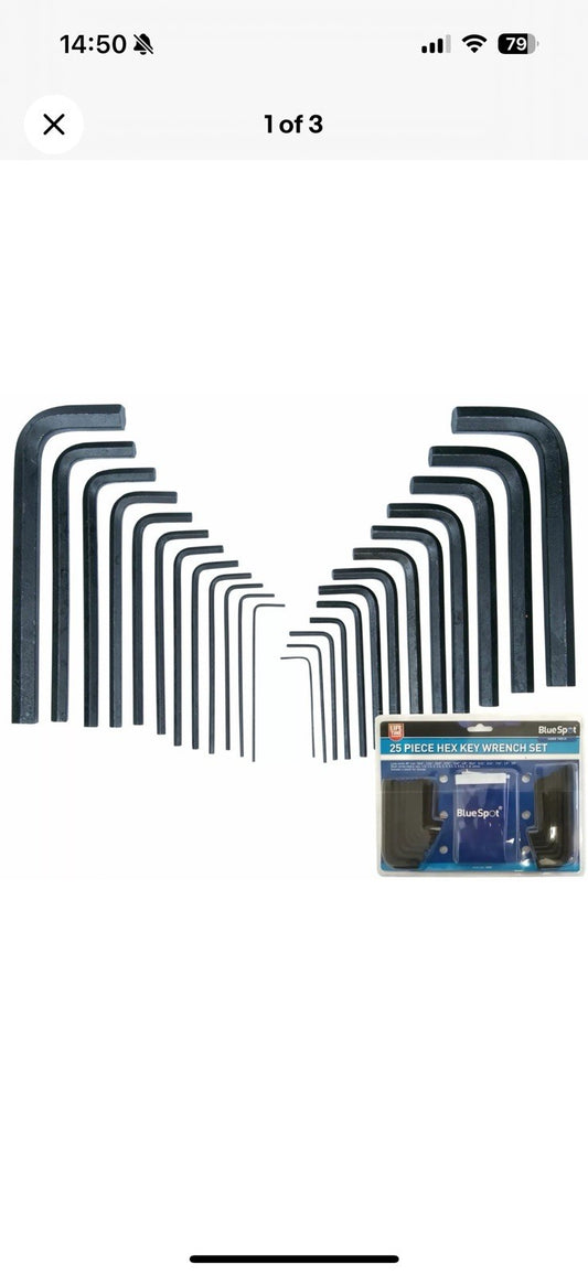BlueSpot Metric & Imperial Hex Allen Key Set Kit Allan Alan Alen 25pc With Pouch