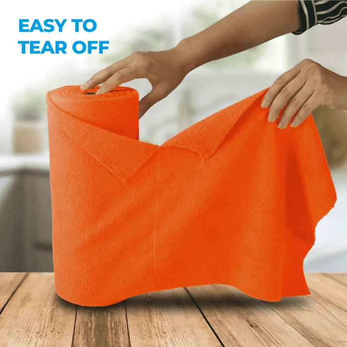 Microfibre Tear-Off Cloth Roll 50 pcs, Lint Free Car Home Garden Cleaning Orange