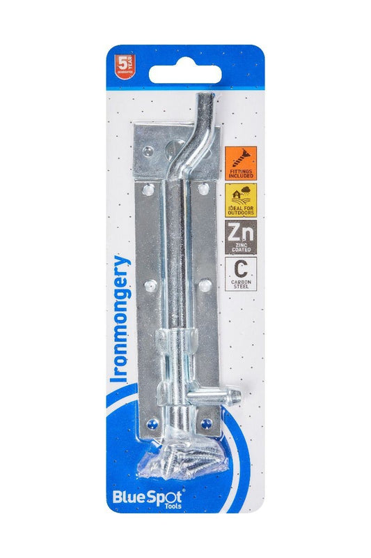 Blue Spot Tools Ironmongery 150mm Zinc Plated Necked Tower Bolt bsp78063