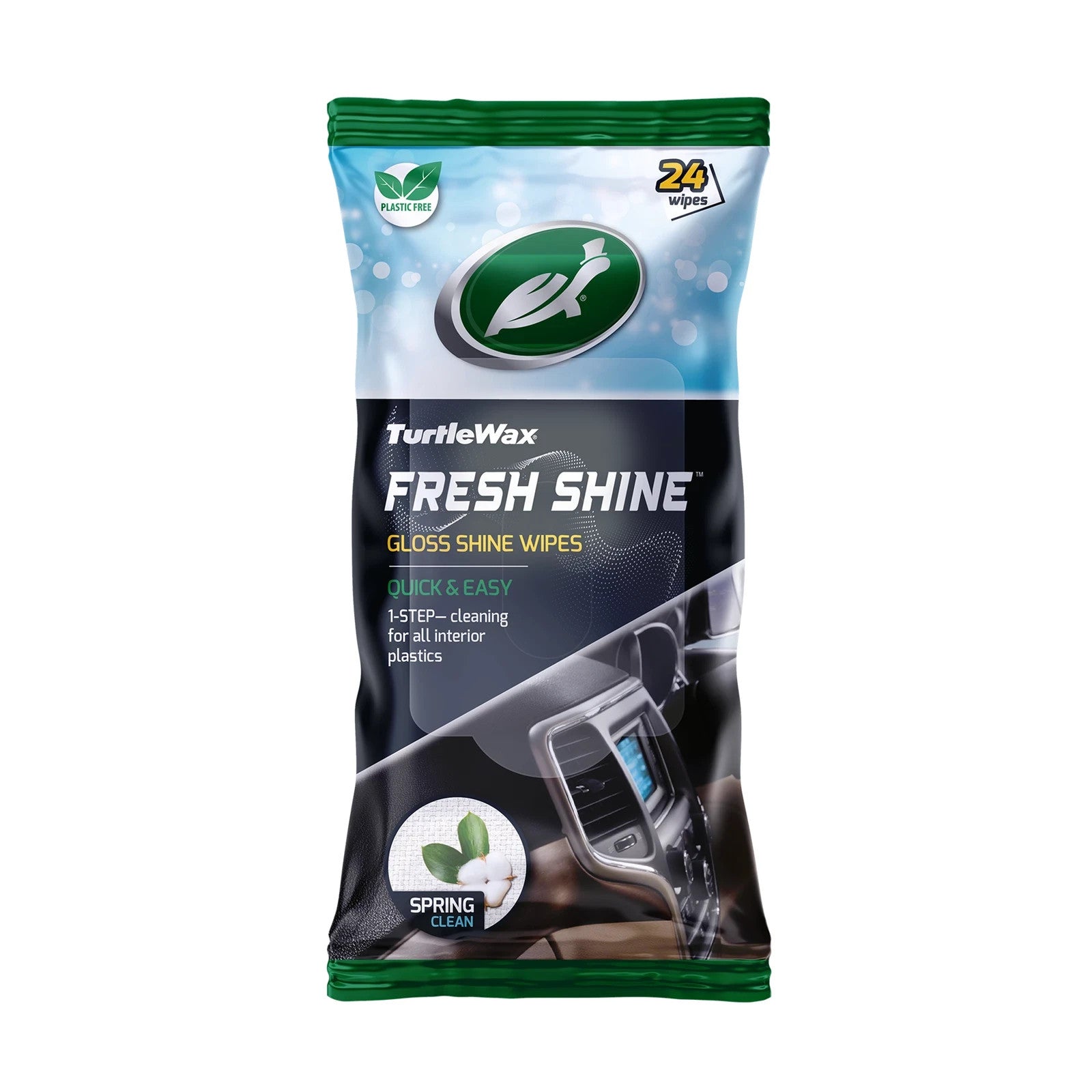 Turtle Wax Fresh Shine Gloss Wipes Spring Fresh for Car Interior Plastics 24pc