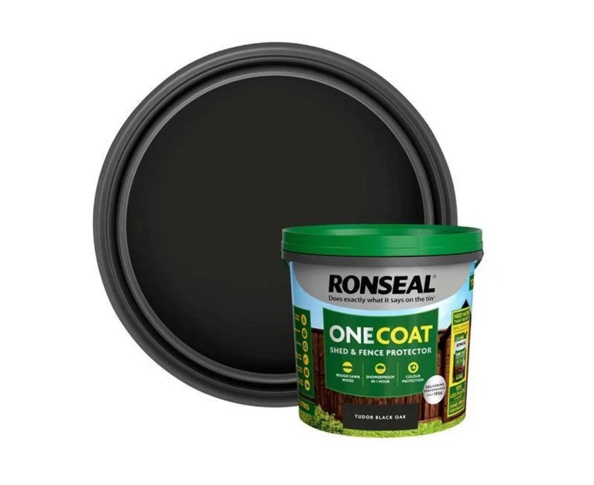 Ronseal 5L One Coat Tudor Black Oak Quick Dry Garden  Fence Wood Paint Stain
