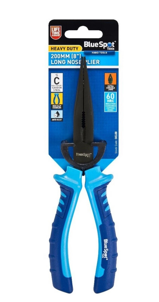 BlueSpot - 200mm (8") Long Nose Plier, Heavy Duty, Lifetime Guarantee