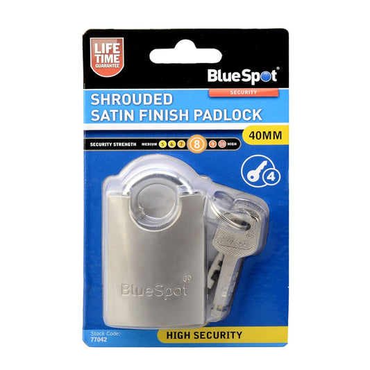 BlueSpot 40mm Shrouded Satin Finish Padlock With 4 Keys 77042