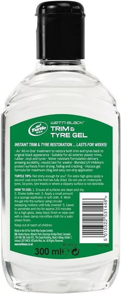 Turtle Wax 53144 Wet N Black Trim & Tyre Gel All In One Treatment 300Ml