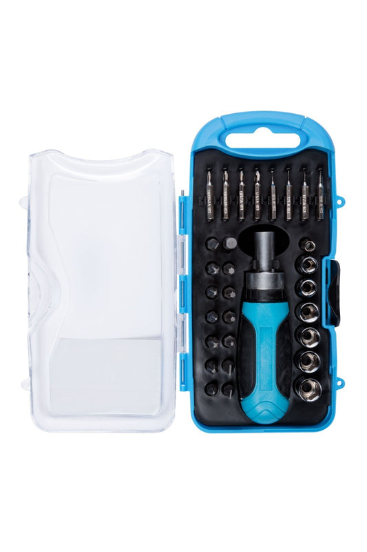30 Pieces 1/4" Drive Ratchet Screwdriver Socket And Bit Set Metric 12623