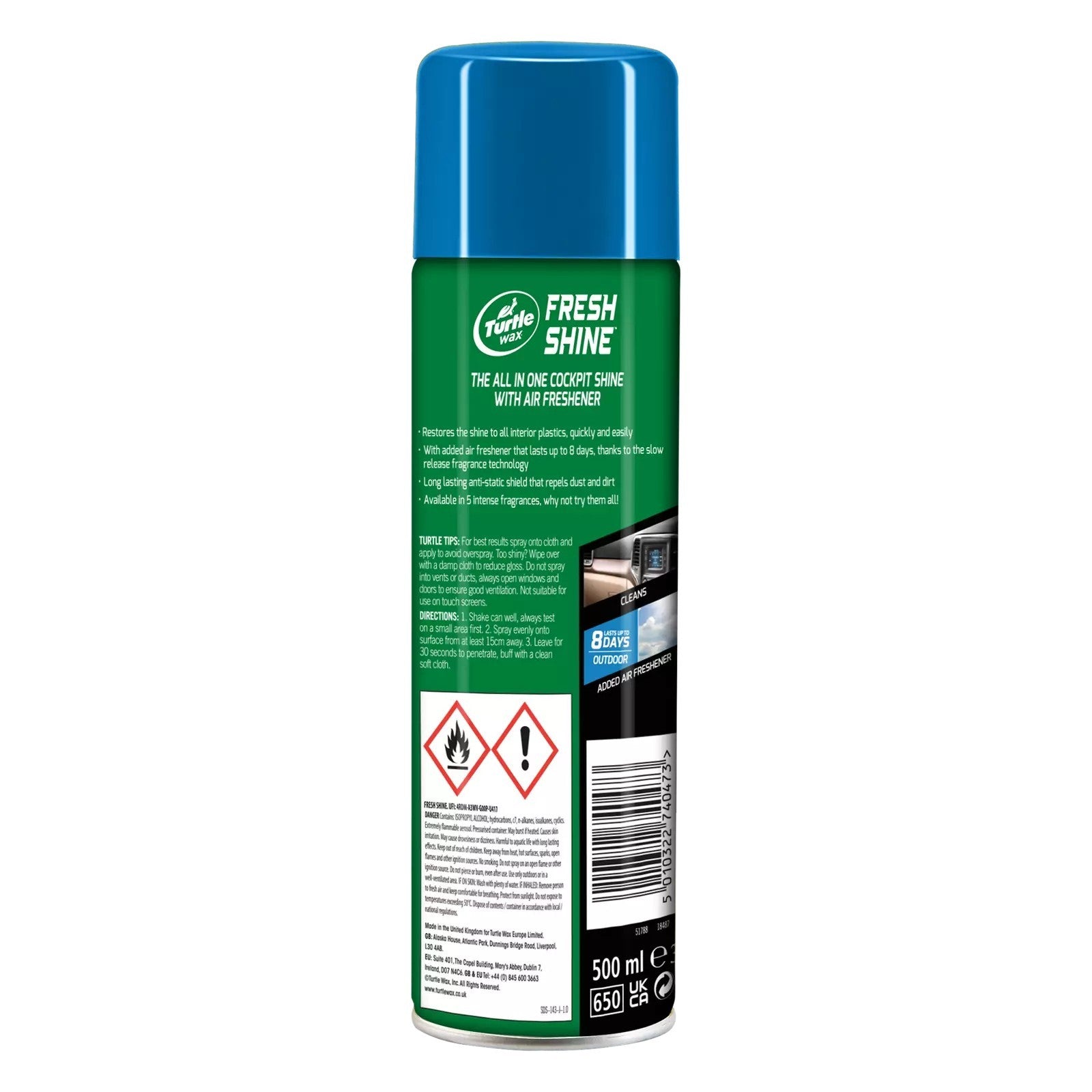 Turtle Wax Fresh Shine Interior Car Cleaner & Air Freshener 500ml Outdoor