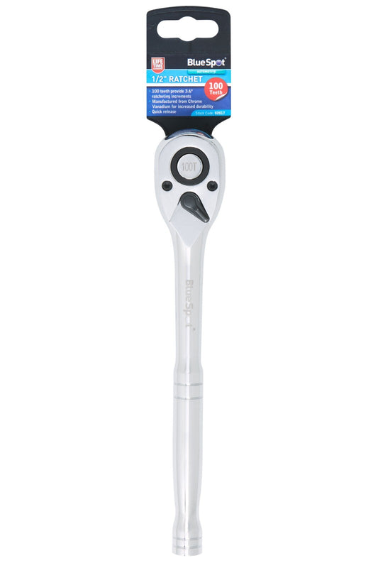 BlueSpot Tools 1/2 Inch Ratchet 100 Teeth For Tight Spaces, Quick Release 0.65kg