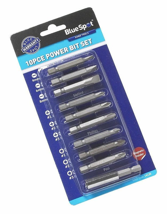 Power Bit 10 Piece Set Includes Phillips, Pozi And Slotted Power Bits 14120