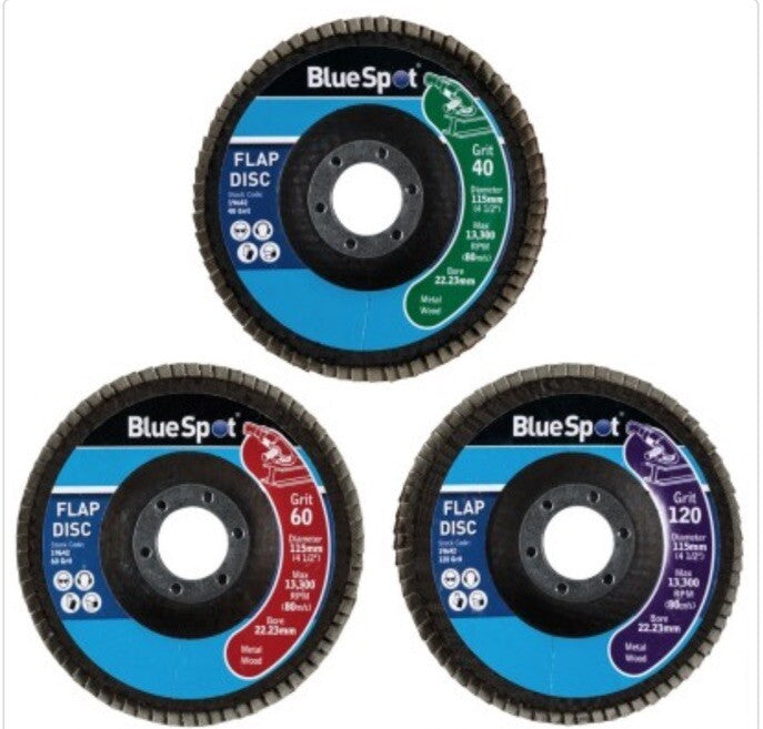 BlueSpot Tools  Sanding Flap Disc Set 3 Piece 115mm (4.1/2in) bsp19642