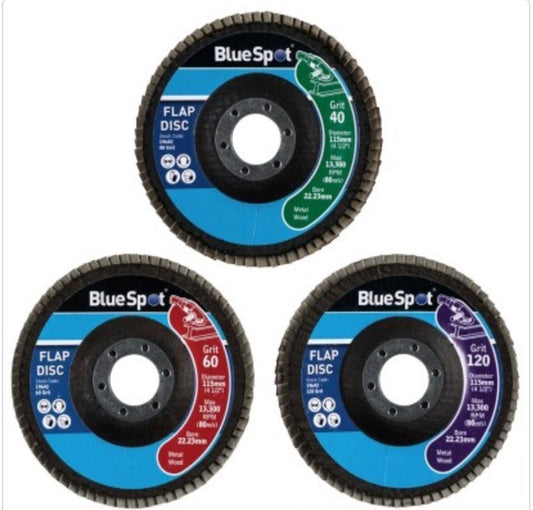 BlueSpot Tools  Sanding Flap Disc Set 3 Piece 115mm (4.1/2in) bsp19642