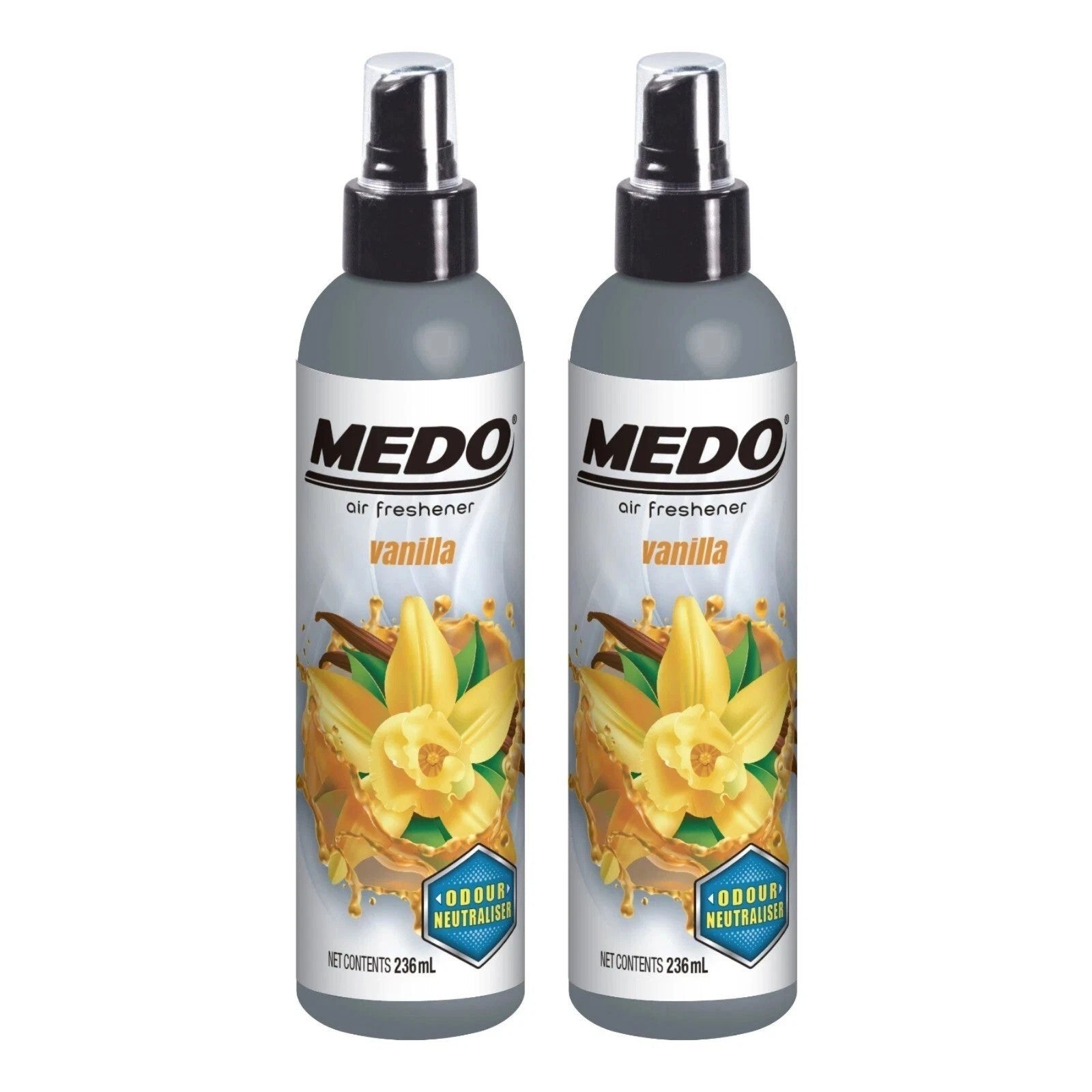 2 x Medo Pump Spray Odour Neutraliser Car Air Freshener Scent- Vanilla