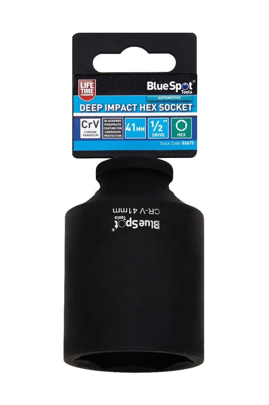 BlueSpot 41mm Deep Socket Impact Hex 6 Point Single  Steel 1/2" Drive bsp01675