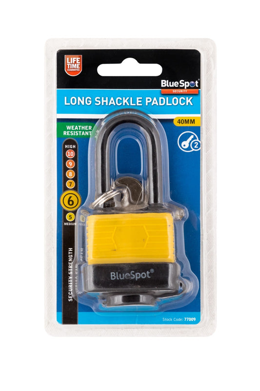 BlueSpot Long Shackle Padlock 40mm Weather Resistant With 2 Keys 77009