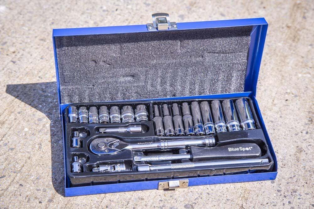 Bluespot 24pc Metric Standard & Deep Socket Set 1/4" Drive Ratchet 4mm - 13mm