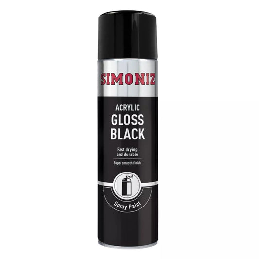 Simoniz Acrylic Gloss Black Paint Fast Drying Durable Aerosol Spray Paint 500 mL