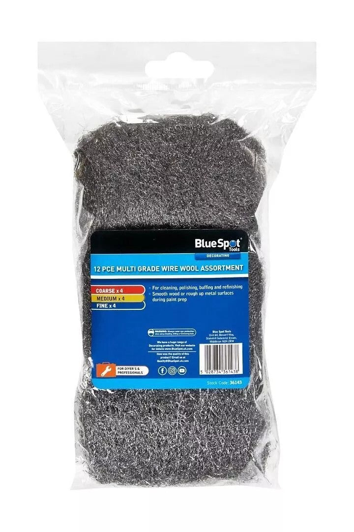 12Pce Multi Grade Wire Wool Fine Medium Coarse 4 of Each Cleaning Polishing