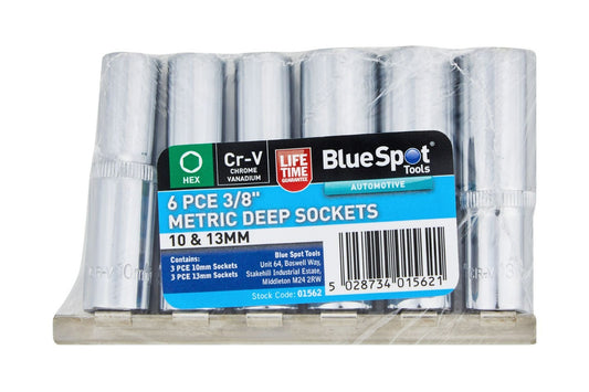 6pc 3/8" Metric Long Reach Deep Sockets 10mm & 13mm In Eva Foam Set 01562