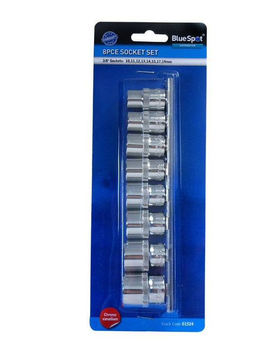 Bluespot 8 PCE 3/8" DR Metric Socket Set On Rail 10 - 19mm 6 Point 01524