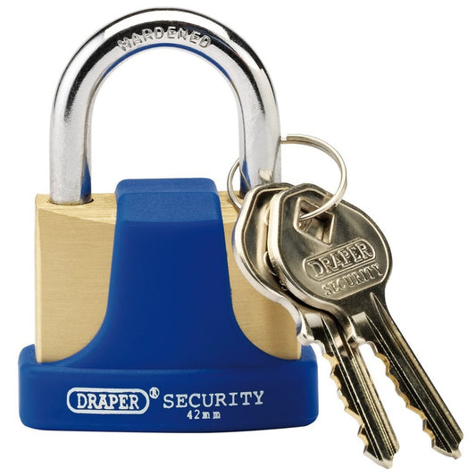 Draper  42mm Solid Brass Padlock With Hardened Steel Shackle & 2 Keys D64165