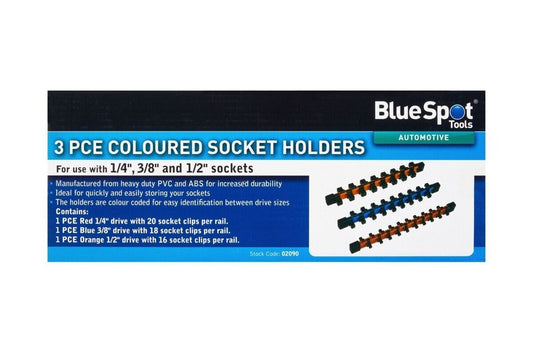 Coloured Socket Holders Rail Set Retaining Holder 1/4" 1/2" 3/8" 3pc 02090