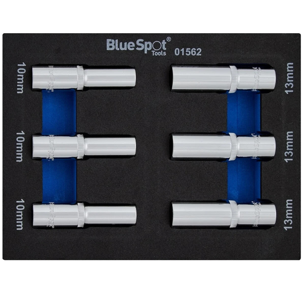 Bluespot 6pc 3/8" Metric Long Reach Deep Sockets 10mm & 13mm In Eva Foam Set
