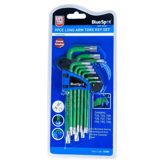 BlueSpot - 9 PCE Long Arm Tamper Proof Torx Key Set (T10-T50) 15380