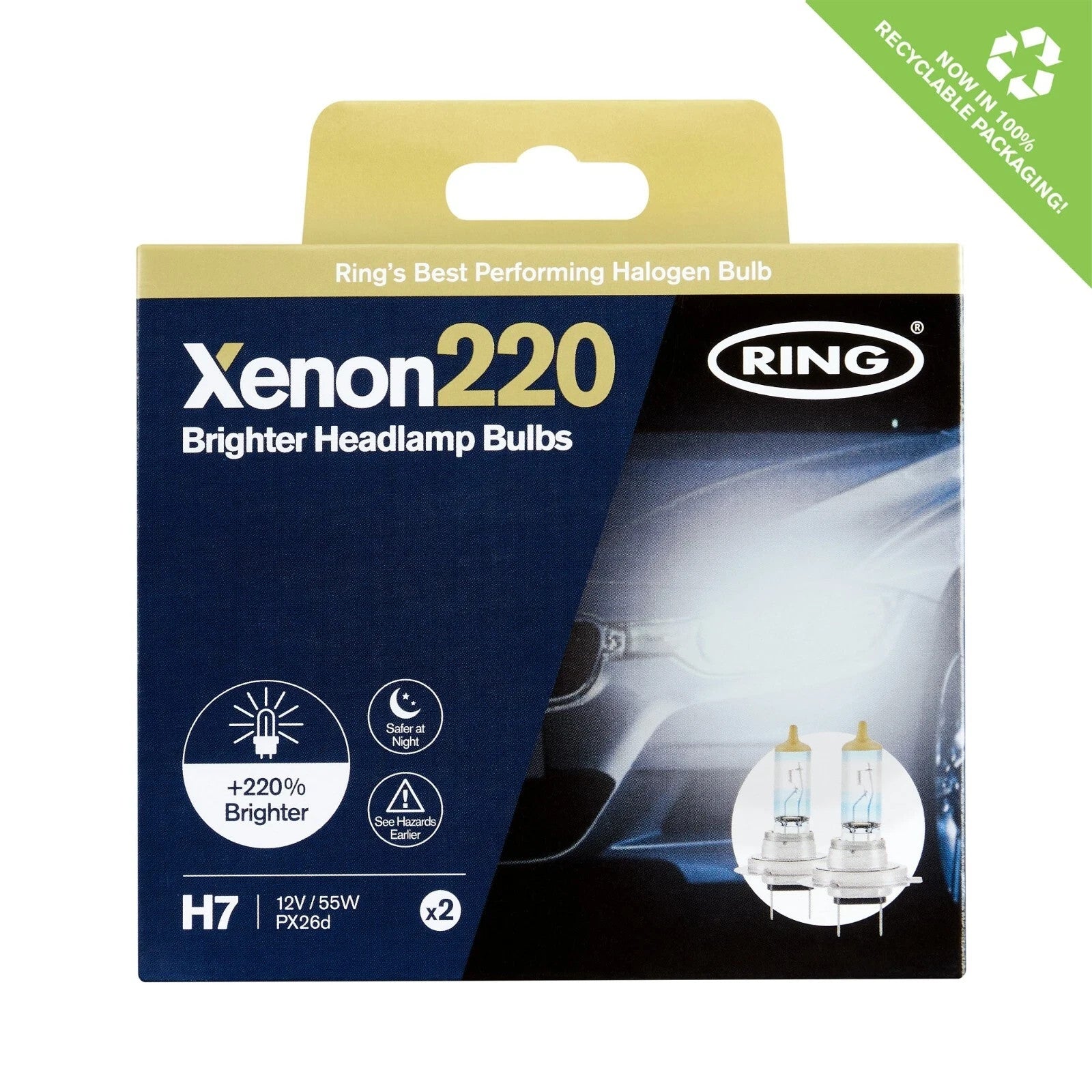 Ring Xenon 220 H7 Head Light Bulbs | Performance +220% Brighter - Pair RX2277