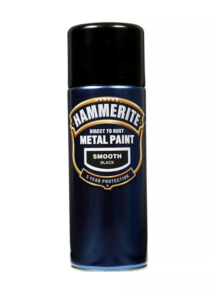Hammerite Spray Paint Aerosol Smooth Black Metal Paint- Direct to Rust