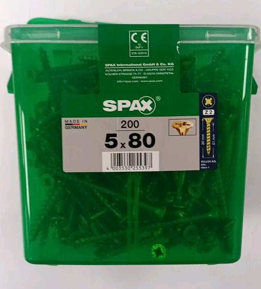 Spax S Self Countersinking Pozi Wood Screws Handy Tub 5mm 80mm Pack of 200