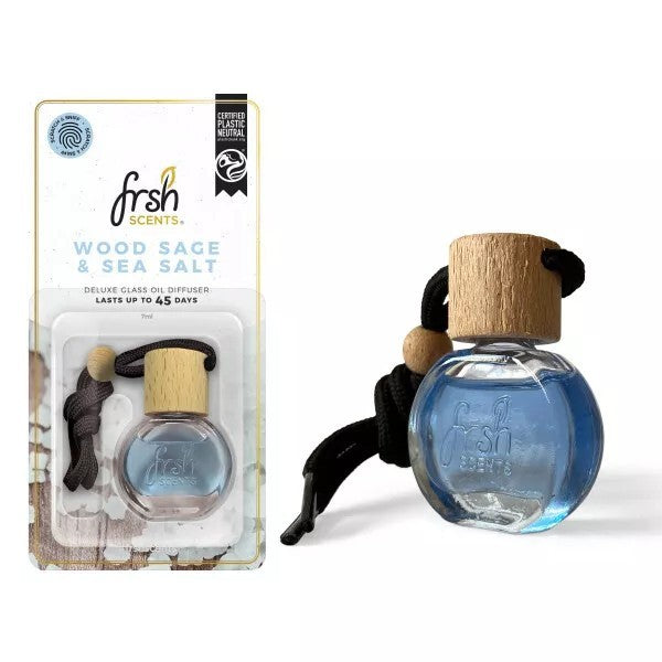 Frsh Scents Deluxe Glass Oil Diffuser Car Air Freshener - Wood Sage & Sea Salt