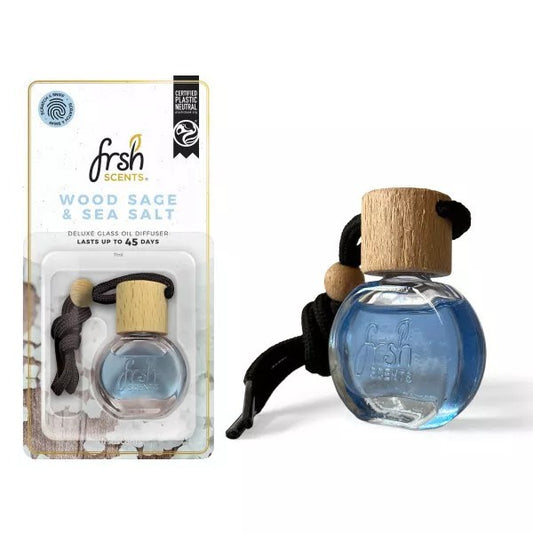Frsh Scents Deluxe Glass Oil Diffuser Car Air Freshener - Wood Sage & Sea Salt
