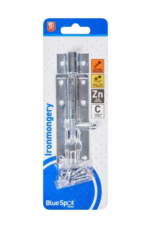 Blue Spot Tools Ironmongery 102mm Zinc Plated Tower Bolt bsp78006